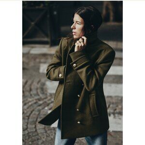 NWT ZARA WOOL BLEND DOUBLE-BREASTED COAT KHAKI Green Bloggers Fave Oversize